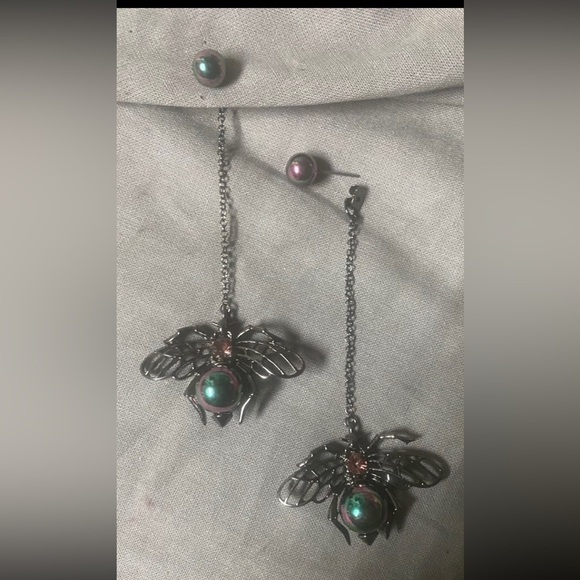 Iridescent Flying Insect Statement Earrings - Picture 8 of 8